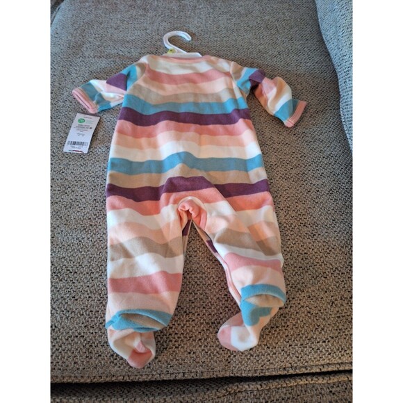 Baby Girl Clothes Nwot Carter's 3 Month Striped Fleece Owl Footed Outfit - Picture 2 of 5